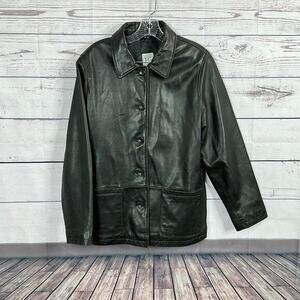 Field Gear FG Leather Jacket Womens Medium Black‎ Button Vintage Soft Lined